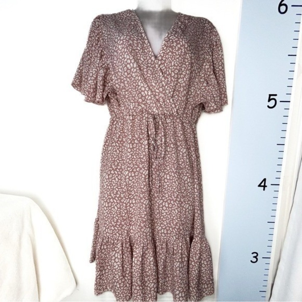 SHEIN BOHO Pink White Animal Print‎ Ruffle Mini Dress Large